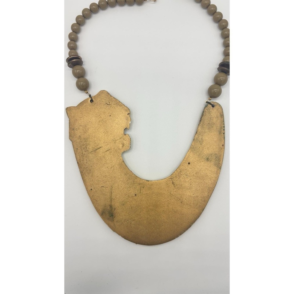 Huge Vintage Hand Painted Tiger Statement Necklace - Picture 5 of 7